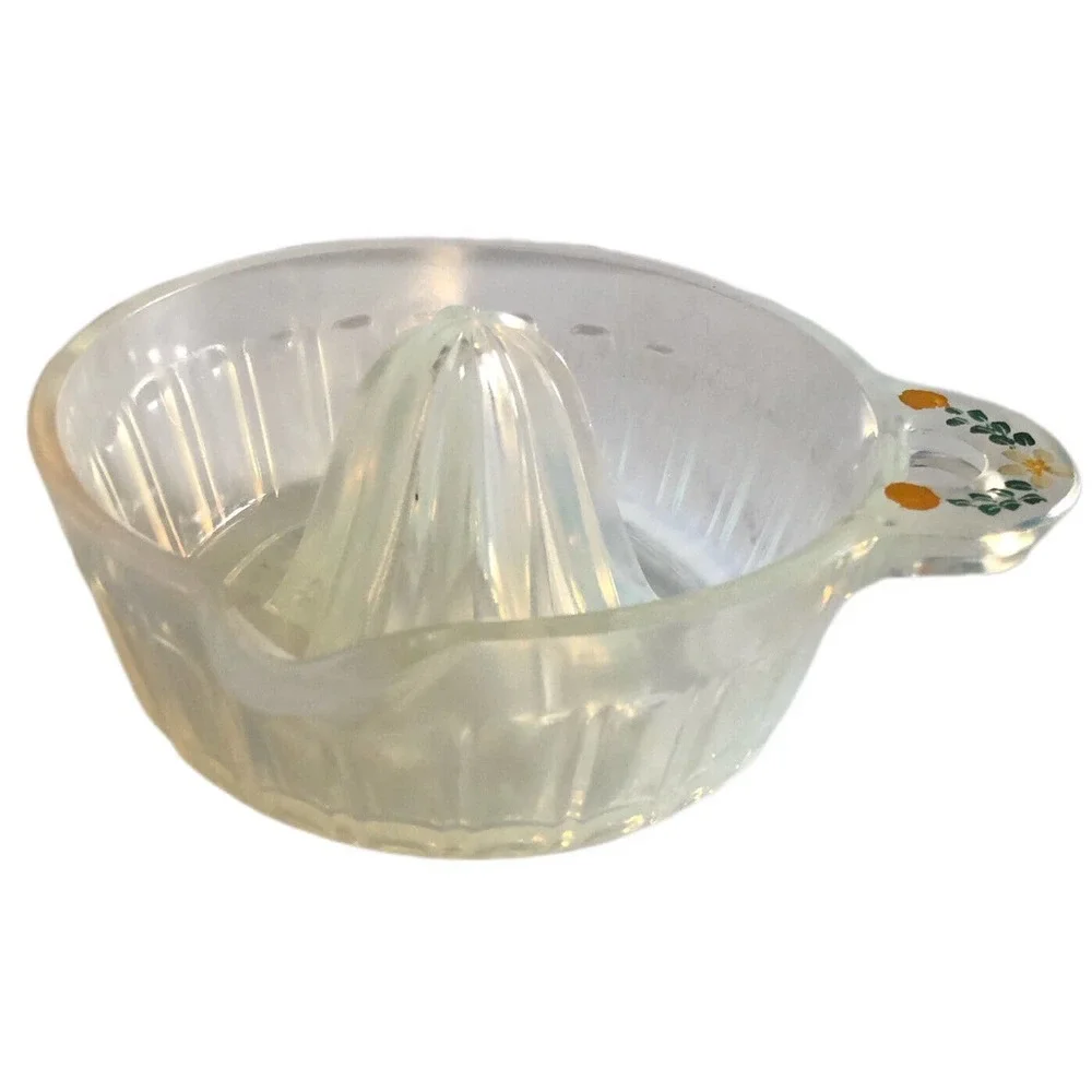 FRY Opalescent Swirled Glass Ribbed Citrus Reamer Juicer Hand Painted Handle Vtg
